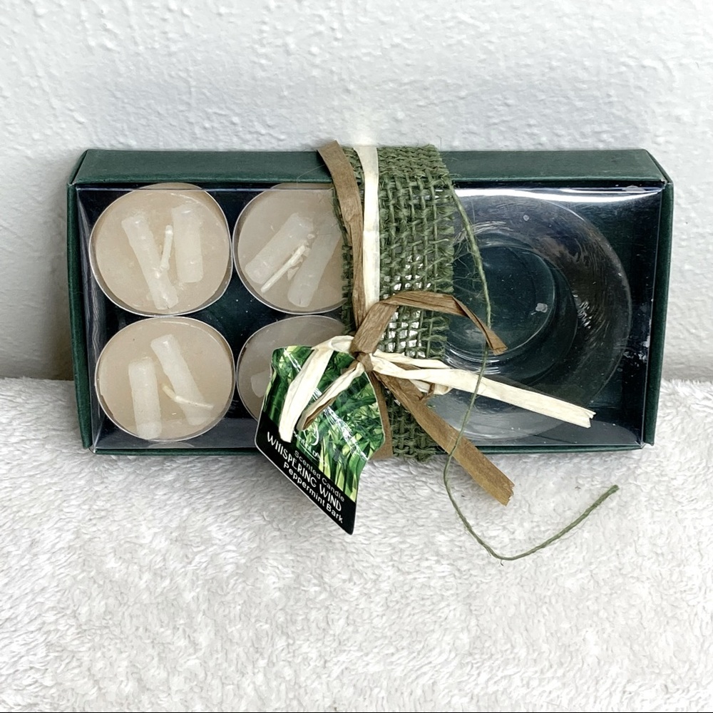 NEW Essential Design Whispering Wind Peppermint Bark 4 Tea Light Candle 1 Holder